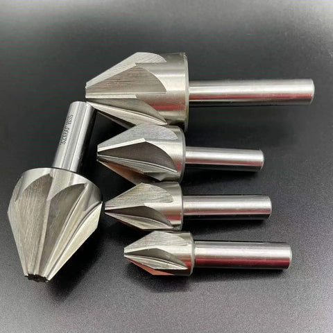Carbide Chamfer End Mill 60 Degrees With 6 To 8 Flute Deburring Cutter for CNC Router, 25mm Shank, set of varying diameters