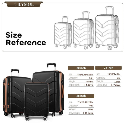 Three Piece Hardside Luggage Set With Spinner Wheels And TSA Lock Expandable 24 Inch And 28 Inch Luggage Size Reference