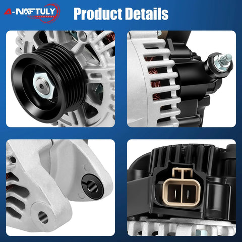 High Output Alternator Replacement For 2005 2006 Kia Magentis, 2005 2010 Sportage, showing pulley and connector details