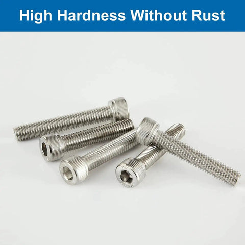 Beefy M6 Socket Head Cap Screws Set in 304 Stainless Steel, Fully Threaded, Bright Finish, Metric Allen Hex Drive, lengths 8mm-25mm.