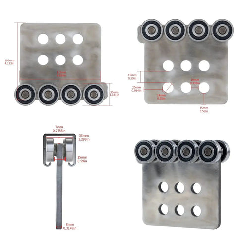 Eight Wheel Hoist Trolley Assembly With Eight Bearings, 2900 Lb Load Capacity for 1-5/8 Inch Strut Channel, multiple views