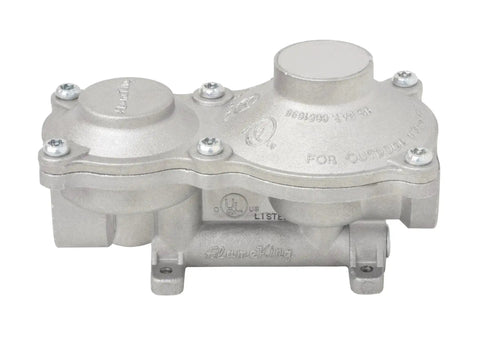Dual Stage Propane Regulator For RVs Vans Trailers Campers 160000 BTU Vertical Mount Heavy Duty Aluminum Construction by Flame King