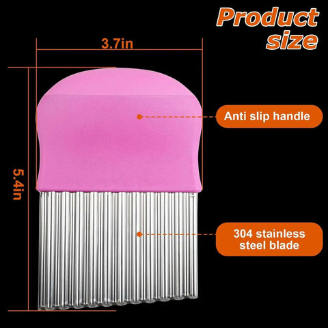 Waffle Fry Cutter And Crinkle Cut Knife Set 2 Pack Stainless Steel Wave Blade Potatoes Slicer For Waffle Fries Mushrooms Cheese Veggies Black And Pink Durable Rust Resistant Kitchen Tool, pink anti-slip handle, and 304 stainless steel blade