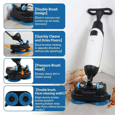 Lightweight Pro Grade Commercial Floor Scrubber With 360 Degree Rotating Head And Dual Brush System 240 RPM Coverage