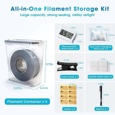 Filament Storage Box Set For 3D Printer Four Pack 4L Containers With Hygrometers Airtight Waterproof Dust Proof Design Reusable Desiccant Tube Cutter And Labels