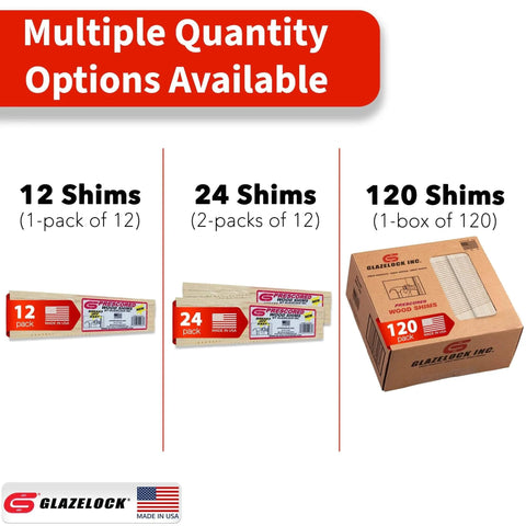 Multiple quantity options for Glazelock Wood Shims For Leveling 12 Shims 8 Inch Length Quick Snap Pine Wedges
