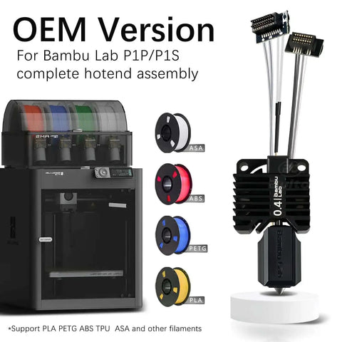 P1S P1P 3D Printer Hotend Assembly With Hardened Steel 0.4mm Nozzle Ceramic Heater Thermistor Cooling Fan Silicone Sock