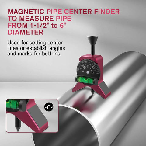 Magnetic Pipe Center Finder Tool With Y Shape Pipefitter Gauge And Adjustable Dial Bubble Protractor on metal pipe
