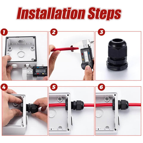 Installation steps for Heavy Duty Waterproof Nylon Cable Gland Kit, 50 Pieces, Adjustable Seals For 3mm To 6.5mm Cables
