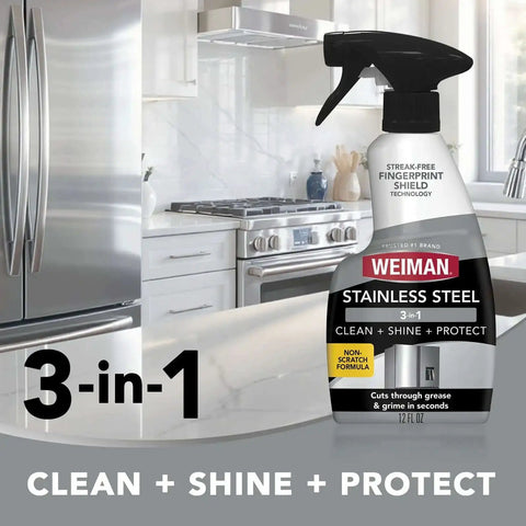 Stainless Steel Cleaner And Polish Kit, 2 Pack With Anti Fingerprint Spray And Microfiber Cloths in kitchen setting