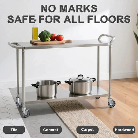 5 Inch Expanding Stem Caster Set Of 4 With Brakes For Table Legs, installed on a kitchen cart on various floor types
