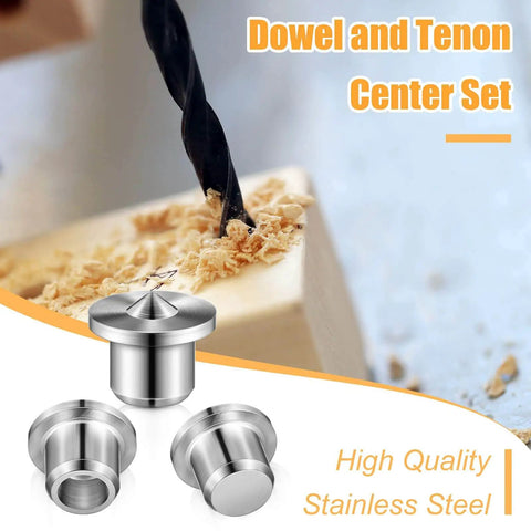 DIY Friendly 32 Piece Dowel Pin Center Point Kit For Woodworking Solid And Hollow Dowel Centers And Transfer Plugs Includes 1/4 5/16 3/8 1/2 Inch Pins 6 8 10 12 Mm For Quick Fits And Precise Alignment being used in wood joinery with stainless steel components.