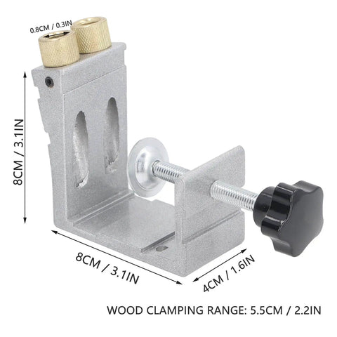 Adjustable Pocket Hole Jig Set With Inclined Punch Locator And Aluminum Alloy Drilling Guide Kit, side view with dimensions