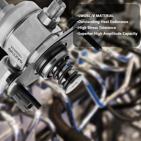 Close-up of a high pressure fuel pump drop in replacement direct fit for Chevrolet Camaro Traverse GMC Acadia with specs listed