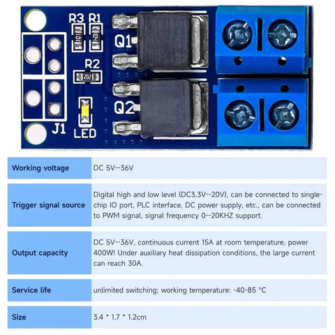 Dual MOSFET Beefed-Up High Power Motor Controller Drive Module 5V To 36V 400W PWM 0 To 20KHz Trigger Switch Electronic Control Board