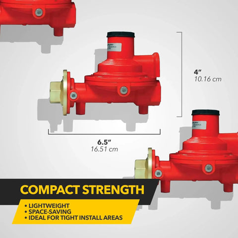 Beefy Compact First Stage Propane Regulator With Female POL Inlet And One Half Inch NPT Outlet, 4-inch height, 6.5-inch width