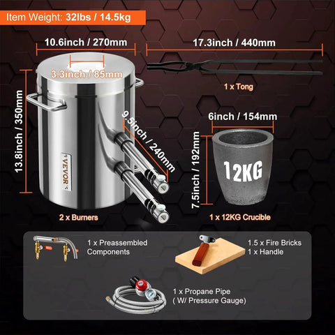 Large Capacity Propane Melting Furnace Kit For Foundry And Blacksmithing With Two In One Melting And Forging Function 12Kg Smelting Forge