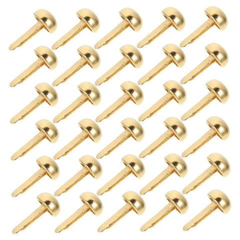 Collection of gold fasteners from 200Pcs Miniature Nails Tacks Pins Brads For Paper Crafts Scrapbooking Fasteners For Diy Projects Jewelry Box Nails Panel Assortment Set For Card Making Gift Boxes And Home Decor.