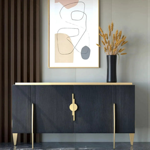 Stylish black cabinet with abstract art and wheat arrangement