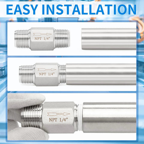 ChillWaves 304 stainless steel in-line siamese check valve, 1/4 in NPT male thread, backflow preventer, 1-pack