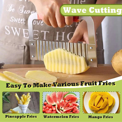 Crinkle Cutter For Restaurant Style Fries And Wavy Chips At Home With An Extra Large 7.3 Inch Stainless Steel Blade And Wooden Handle Perfect For Potatoes Carrots Fruits And More Fast Easy Slicing For High Volume Prep By FANTEXY