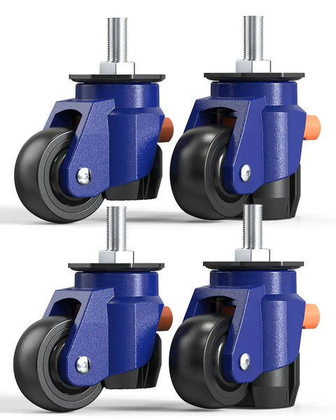 Heavy Duty Leveling Casters Set Of 4 With Retractable Wheels And Ratchet Handle One Half Inch And M12 Stem Sizes