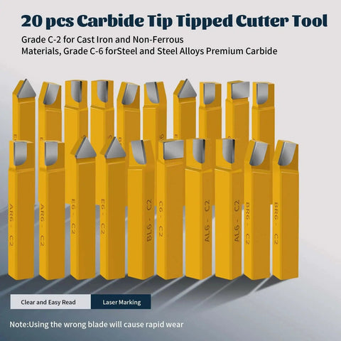 Twenty Piece Half Inch Carbide Tip Cutter Tool Set For Metal Lathe Turning Boring And Chamfering Pro Grade Heavy Duty Lathe Tools