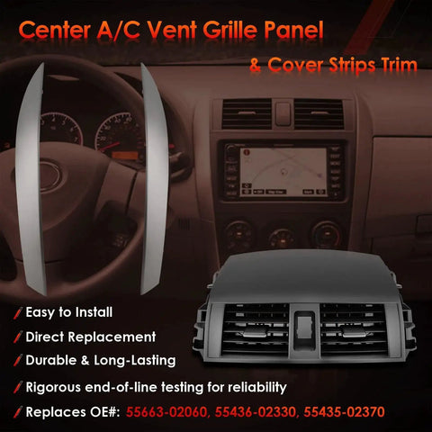 Image showing the AC Dash Vent Cover For 2008 To 2013 Corolla Left And Right Gray Trim Pair in a car interior setting.