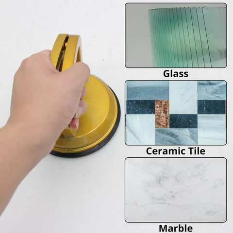 Workhorse Heavy Duty Aluminum Suction Cup With Handle for Glass and Tile Lifting in use on various surfaces