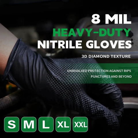 Heavy Duty Black Nitrile Industrial Gloves 8 Mil Puncture Resistant Large in use during auto repair