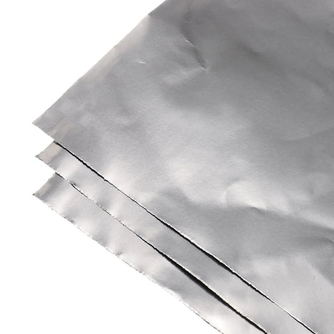 PATIKIL flexible graphite gasket sheets, 250x200x0.1mm, pack of 4, metallic silver foil, close-up view