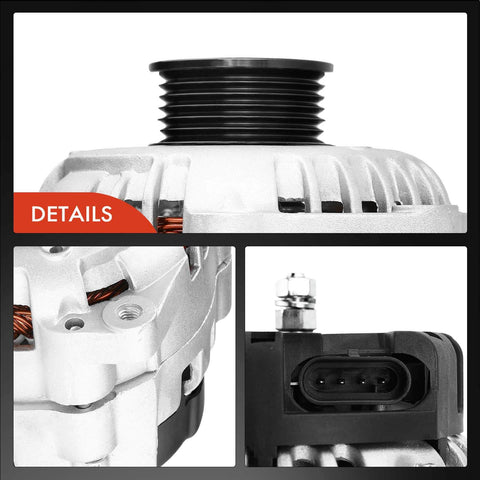 105 Amp 12V Alternator For Chevy Astro 1994 To 1995 V6 4.3L And GMC Safari 1994 To 1995 V6 4.3L Clockwise Rotation With Six Groove Pulley Replace 10480072 10480189 10463443 showing close-up details and connector view