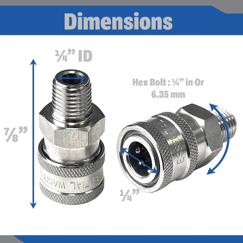 Beefy Stainless Steel One Quarter Inch Quick Connect Fittings For Pressure Washers 5000 PSI NPT Male Quick Connect Couplers