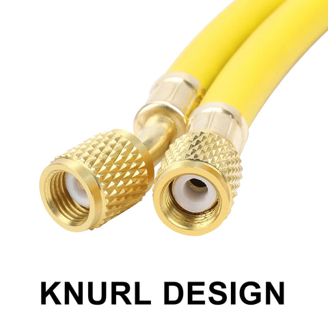 Hromee AC refrigerant hose pair, yellow 60-inch HVAC charging hoses with 1/4 in SAE flare brass connectors