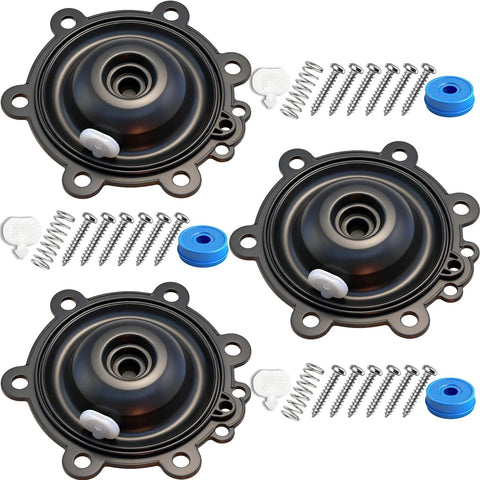 FRUSSONIA 3-pack irrigation valve diaphragms; black Buna-N rubber with springs, screws, blue cap