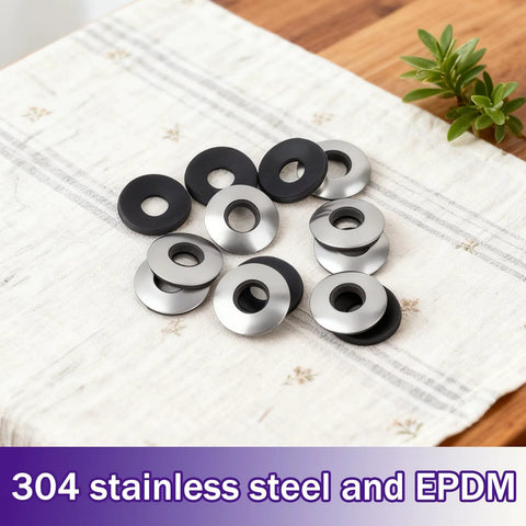 Bonded sealing washers set: 304 stainless steel with EPDM inner gasket, black and silver finish.