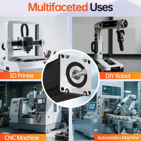 Nema 23 Closed Loop Stepper Motor for CNC mills and lathes showcased with DIY robot, 3D printer, CNC and automation machines.