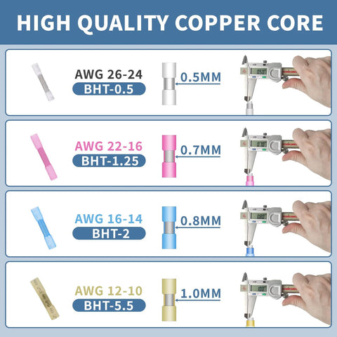 200pcs heat shrink butt connectors set, waterproof copper crimp terminals for automotive and marine wiring