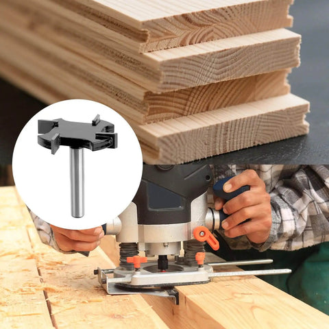 Workhorse Spoilboard Surfacing Router Bit with 1/4 Inch Shank in use for CNC wood surface planing and slab flattening