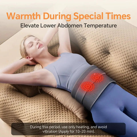 Person using Cordless Heated Back Wrap With Lumbar Massager Vibration Portable Lower Back Belt 3 Heat Levels on abdomen
