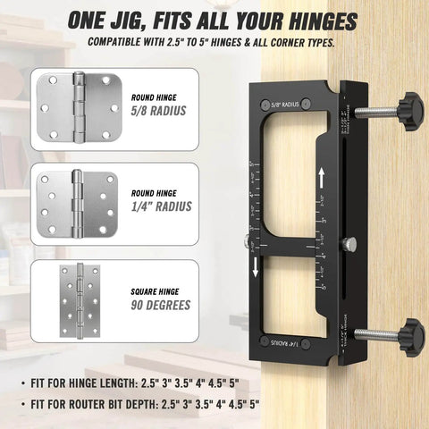 Rock Solid Aluminum Door Hinge Jig Router Template For Adjustable Mortising 2.5 To 5 Inch Compatible With Various Hinge Types