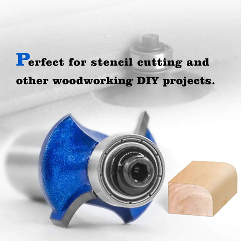 Roundover Router Bit Set Pro Grade With 1/2 Inch Shank Radius Options 1/4, 3/8, 1/2 Inch Carbide Tip Two Flutes Bearing Guide For CNC Woodworking Edge Rounding Stencil Cuts Heavy Duty 1045 Steel Body close-up