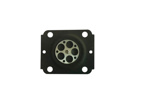 Carburetor metering diaphragm assembly for ZAMA carburetors with circular metal diaphragm plate on a square black gasket.