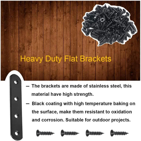 8 Pack Black Flat Mending Plates Brackets 3.8 Inch Stainless Steel Heavy Duty Repair Joining Plates For Wood Furniture With Screws 304