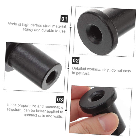 Close-up of black high-carbon steel spacers from 5 Pack Sliding Barn Door Spacers, Heavy Duty Hardware Kit in a hand