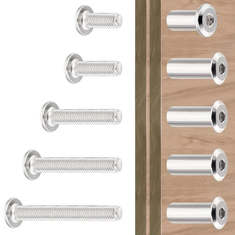 Image showing 100 Sets M6 Bolts And Nuts In 15 20 30 40 50 mm Lengths Silver Carbon Steel Hex Socket Kit against wood surface