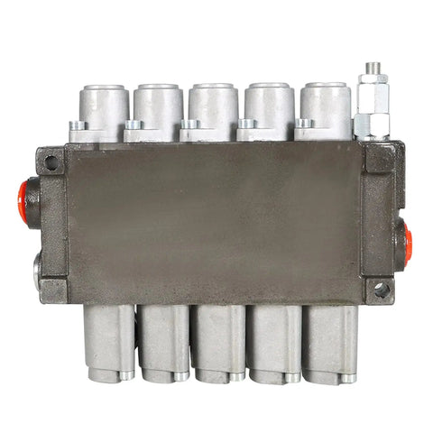 Front view of Five Spool Hydraulic Valve For Tractors And Loaders With SAE Ports, Delivers Up To 13 GPM Flow At 3600 PSI, Cast Iron
