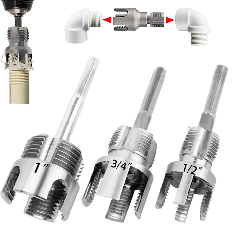 3 Piece PVC Pipe Threader Kit NPT Sizes One Half Inch Three Quarter Inch And One Inch Dual Function Internal And External Threading Tool Compatible With Electric Drill For PVC PPR And MPP Pipes