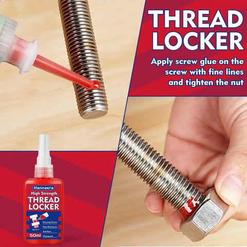 Applying High Strength Red Thread Locker 271 For Nuts Bolts And Metal Fasteners To Keep Them From Loosening And Leaking By Sealing Threads