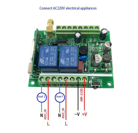 Universal Wireless Remote Control Switch circuit board for DC Motors and Linear Actuators 12V to 36V, detailed view